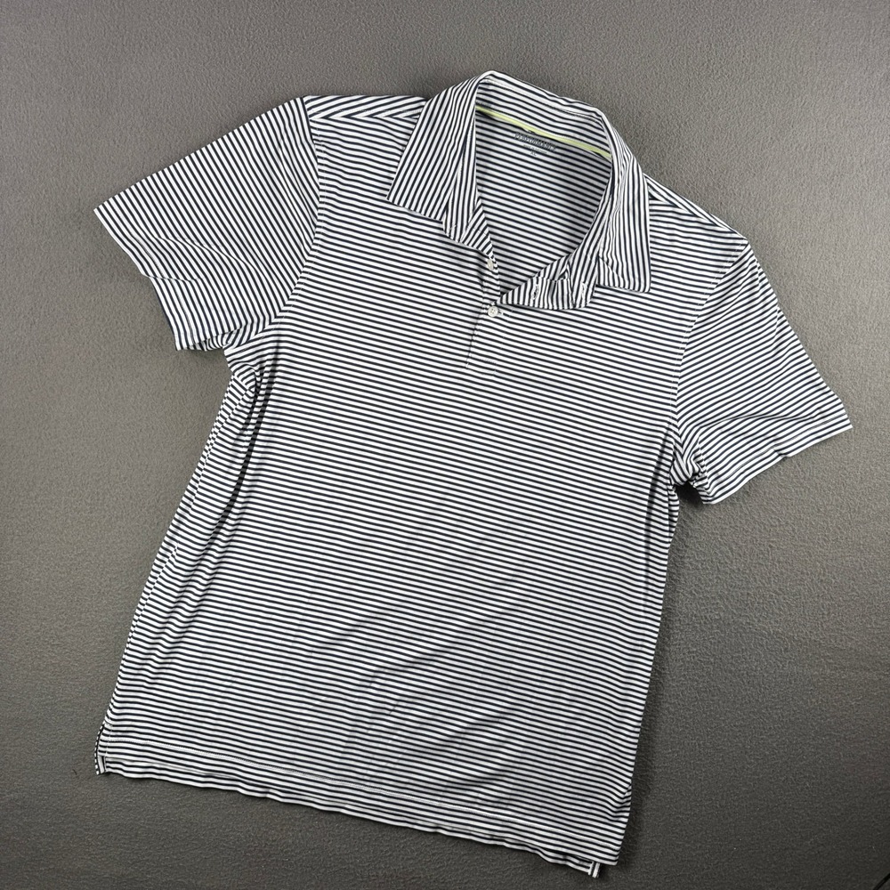 J Crew Performance Polo Shirt Men XL Short Sleeve Stripe Navy White Athletic - Picture 2 of 8